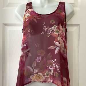 Sheer Burgundy Floral Sleeveless Top